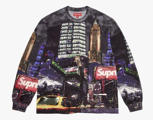 Supreme Top Homme Grand Pull Noir Col Rond Manches Longues Streetwear New York