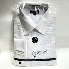 Milani Men's Tuxedo Shirt Men 32/33 French Cuffs Spread Collar 17" Neck Cufflink