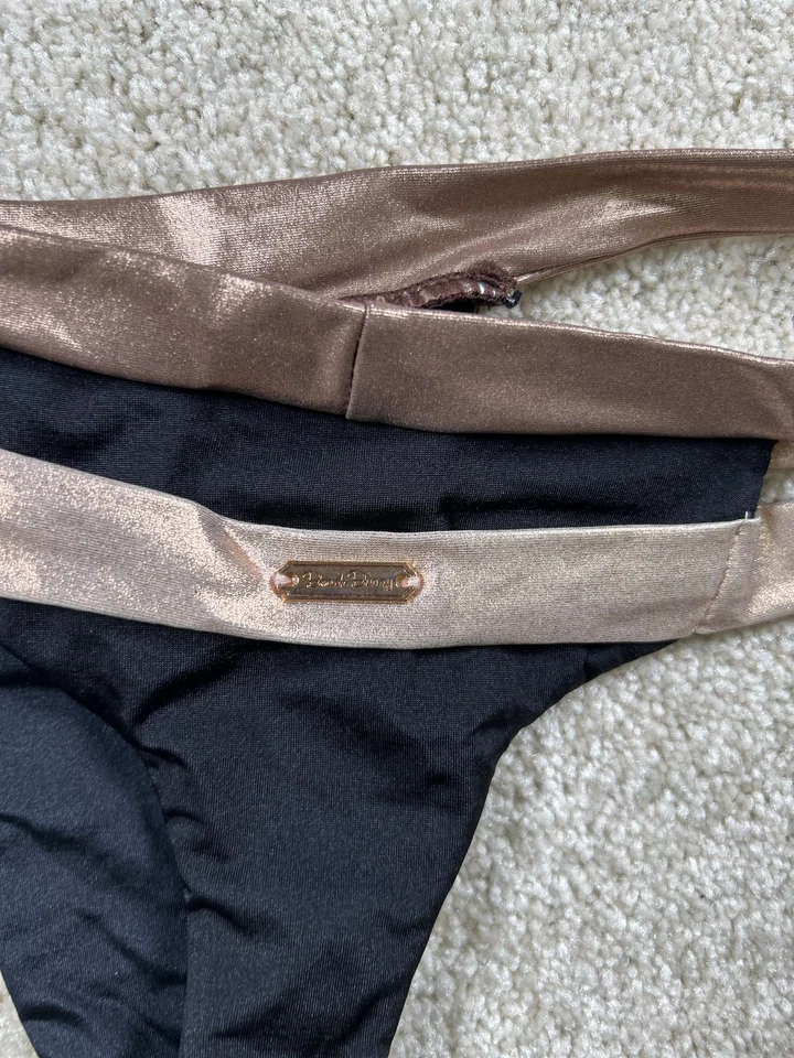 Beach Bunny Bikini Bottom Womens Small Metallic Bronze Double Strap Swimwear - Image 4 of 4