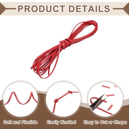 2 Bundles Flat Leather Cord, 5.5 Yards 4mm Leather Craft Lace Strip, Bright Red - Picture 3 of 6
