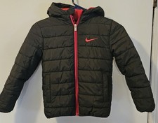 Nike Puffer Jacket Black Red Full Zip Insulated Hooded Boy's Size M 5-6yrs