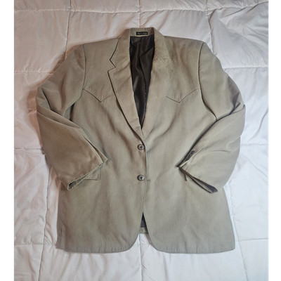 Circle S Men's Beige Polyester Sport Coat 46R Two-Button Notch Lapel Lined