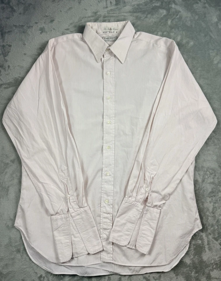 Paul Stuart Sea Island Cotton Dress Shirt 16-34 White Pink Stripe Classic Fit - Image 2 of 4