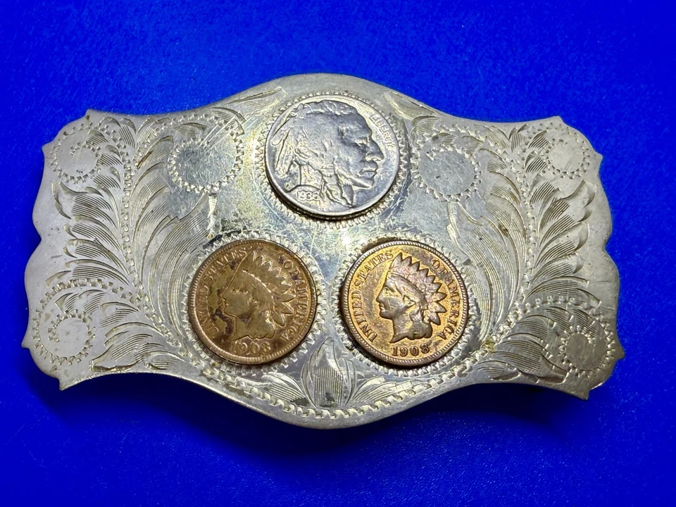 Moneda de níquel cabeza india coleccionistas plata alemana Comstock hebilla de cinturón Foto 2 de 4