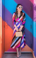 6 DVF Diane von Furstenberg TILLY Carson Stripe Silk Wrap Midi Dress ASO