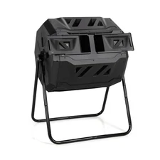 Goplus Compost Bin, 43 Gallon Rotating Composter, Outdoor Dual Chamber Tumbli...