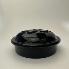 Vtg Black Glass Flower Frog 11 Hole Domed Depression Glass Flower Arrangement