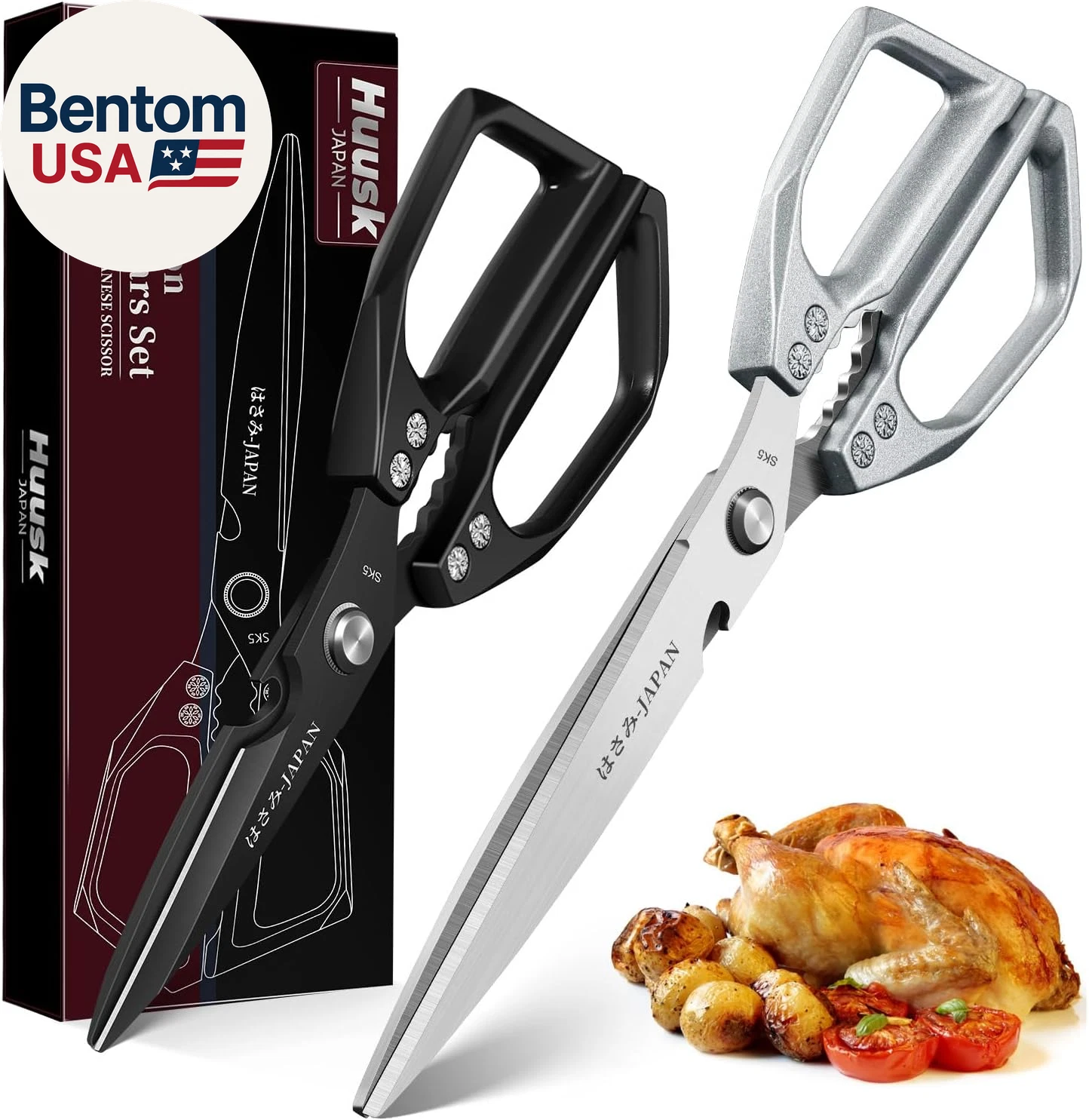 Kitchen Scissors Set Upgraded - Stainless Steel Kitchen Shears, Sharp Meat Sciss