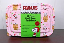 Peanuts SNOOPY CHRISTMAS Pink 20 Piece Meal Prep Food Storage Containers New!