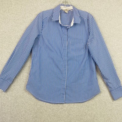 H&M Top Womens Size 6 Blue White Striped Button Up Long Sleeve Pocket Career