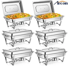 Chafing Dish Buffet Set 6 Pack 13.7 QT Stainless Steel Chafer for Catering W Lid