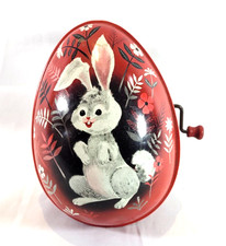 Red Wind-Up Bunny Egg Music Box - Non-Working - No. 513 by Mattel c 1953