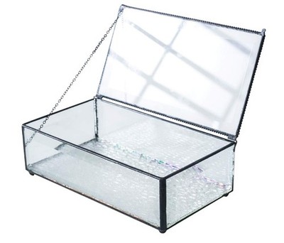 Clear Beveled Glass Jewelry Keepsake Box, Home Decor Vintage Glass Jewelry Di...
