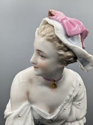 1800s Paris French Vion & Baury Peasant Girl Porcelain Figurine 15'' Rare