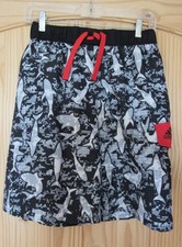 Adidas Board Shorts Boys XL Swim Trunks Sharks Black Red Drawstring All Over