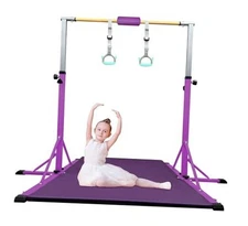  Gymnastics Bar for Kids Ages 3-20, 5FT Base Length, 42" to Purple Bar with Mat