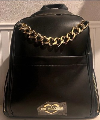 NEW Love Moschino Black Backpack with Gold Heart Chain Borsa  display picture 1