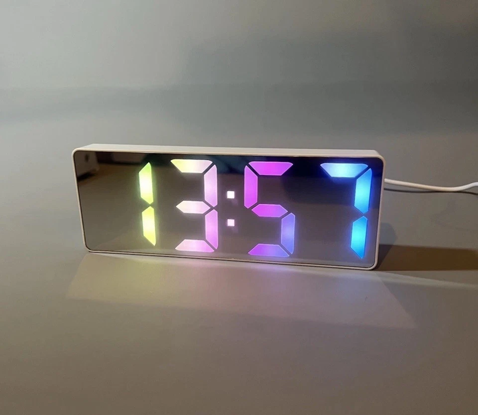 Simple Alarm Clock Large LED Display Easy Set Up Rainbow Digit Date Temperature - Image 2 of 4