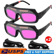 2PCS USA Auto Darkening Welding Goggles Welder Glasses Helmet Mask w/Strap
