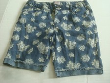 Girls Denim Bermuda Shorts Blue Floral Size 16 NWT