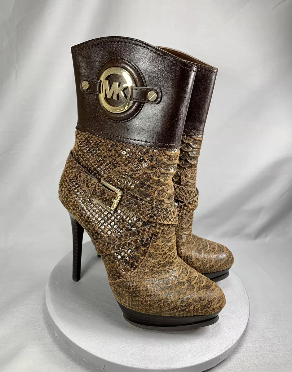 forvisning Fantastisk Blive ved Michael Kors Women's Stiletto High Heel Zip Up Boots Brown Snake Skin 7M  EUC | eBay