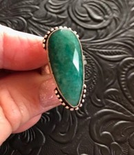 Green Faceted Lab-Created Emerald, Handmade Ring Size 7 Artisan Handmade