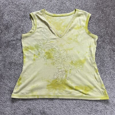 #ad High Sierra Tank Top Womens Large Yellow Cotton Soft Vneck Tie Dye Casual Ladies $11.16