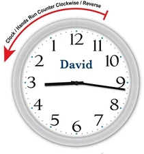 BACKWARDS REVERSE - Personalized WALL CLOCK - Any Name - FUNNY NOVELTY GIFT