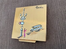 Vintage Max Factor Gold Tone Compact w/  Paris Graphics