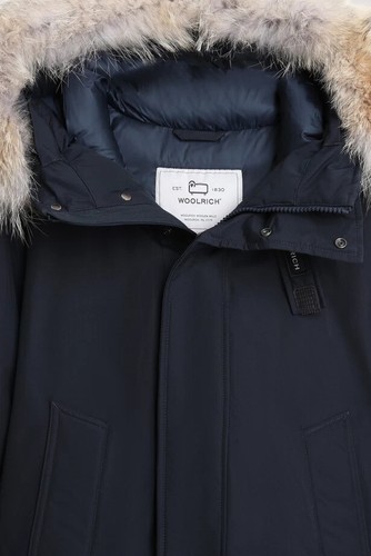 Parka In Pile Woolrich Ramar Con Collo Alto E Rifinitura In Pelliccia Blu Melton - Foto 8 di 16