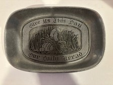 Vintage Pewter Bread Tray "Give Us This Day Our Daily Bread"