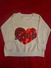 George Asda Womens Sweatshirt UK12/14 Cream Marl Beige Sequin Heart Detail VGC