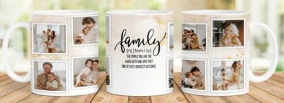 Custom Family Photo Mug Great Gift, 4 Different Pictures 360 Degrees