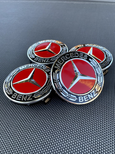 MERCEDES BENZ 1 (one) BLACK-RED 75 mm/2.95in Wheel Center Cap Fits Most Models - Picture 8 of 9