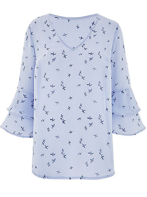 Neu Damen Lagenlook geriffelt Glockenärmel Bluse Top Streifen blau & weiß von Capsule