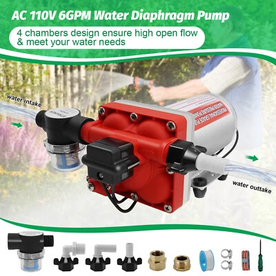 LUKYUCHA AC 110V 6GPM RV Water Pump Self-Priming Diaphragm Pump High Pressure Pump 70 PSI
