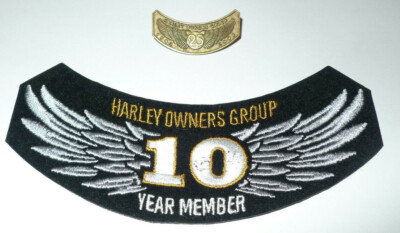 2008 Harley Owners Group 10 yr Rocker Patch and 25 Yr. Pin n.o.s. Free Shipping