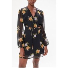 Urban Outfitters Floral Wrap Mini Dress Black Size Small Sheer Girly Boho