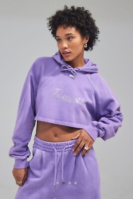 BNWT £275 AVAVAV Famous Crystal Embellished Cotton Cropped Hoody Purple L Design