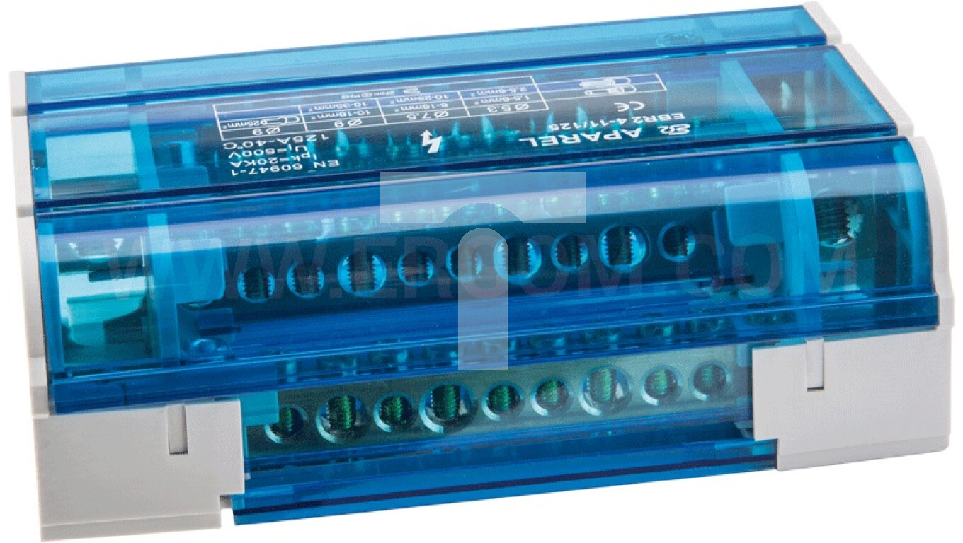 4-way distribution block 1x10-35mm2+3x10-25mm2+7x2.5-6mm2 125A EBR2 4-11/ /T2UK