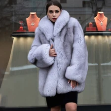 Luxury Womens Genuine Fur Coat Full Pelt Real Blue Fox Fur Outwear Winter Jacket