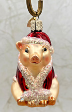Old World Christmas Santa Ham Pig Ornament Hand Blown Glass Hand Painted EUC