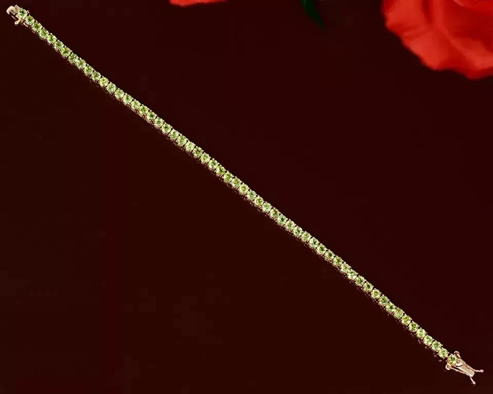 9 克拉 4 毫米 Lab Created Peridot 7.5 英寸网球女式手链 14K 镀黄金 — 第 3/4 张图片