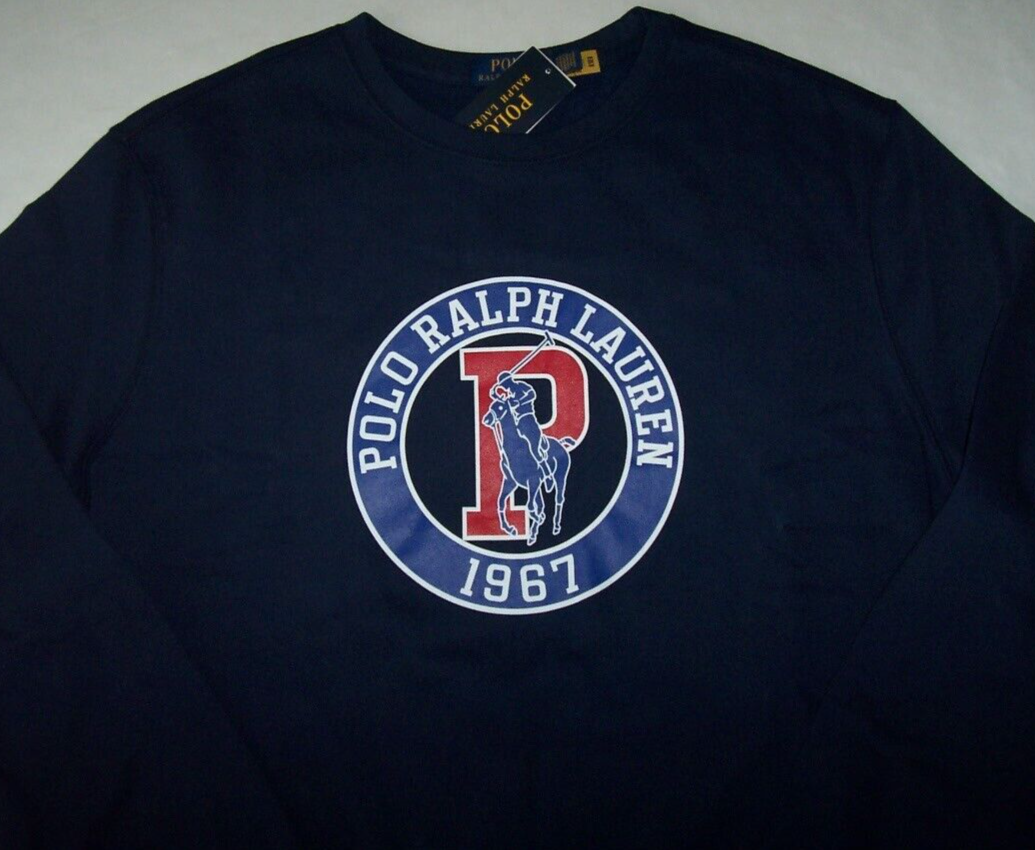 Polo Ralph Lauren blu navy rosso CIRCLE PONY LOGO felpa pile uomo XL nuova con etichetta