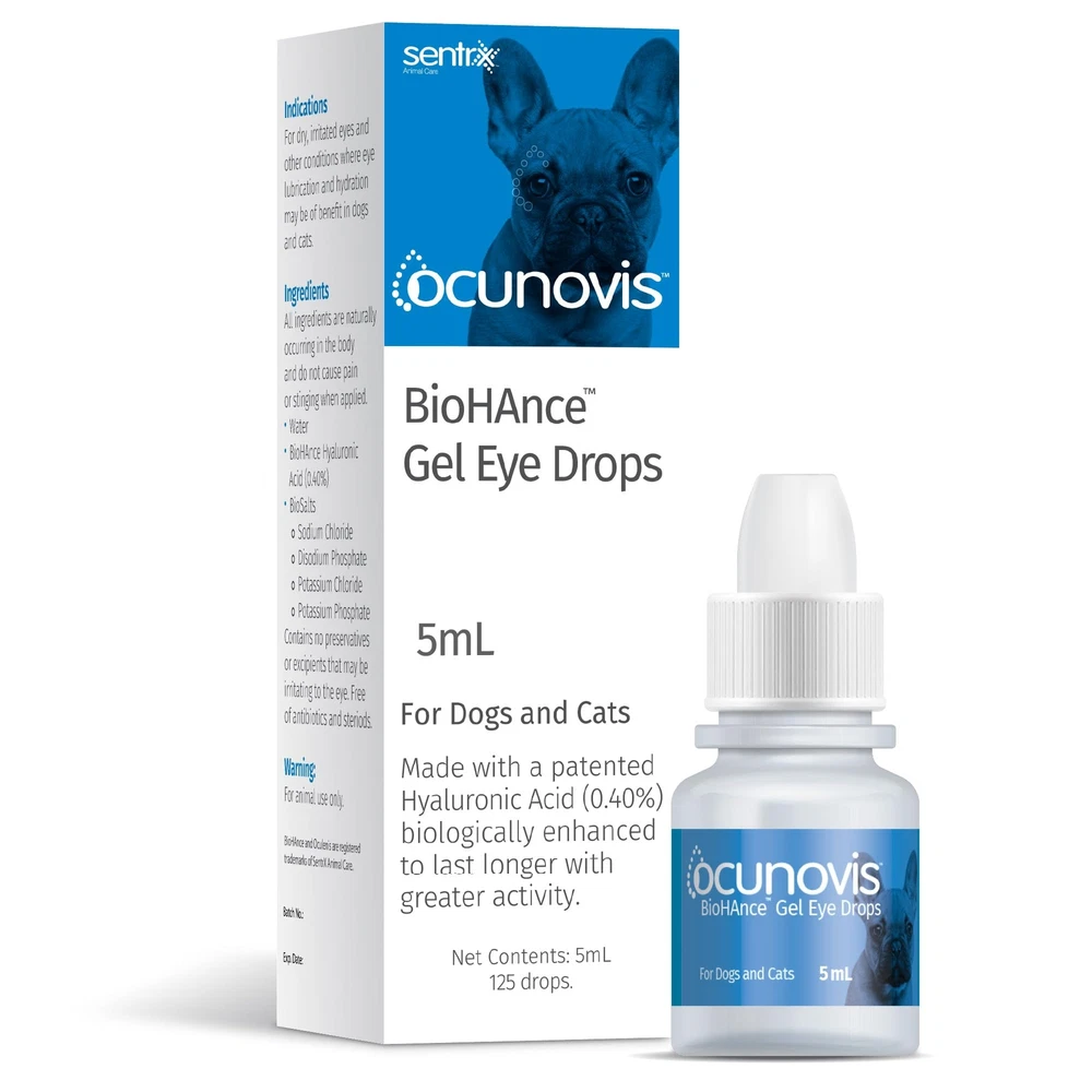 Sentrx Animal Care Ocunovis Biohance GEL Eye Drops Lube Dogs Cats 5ml