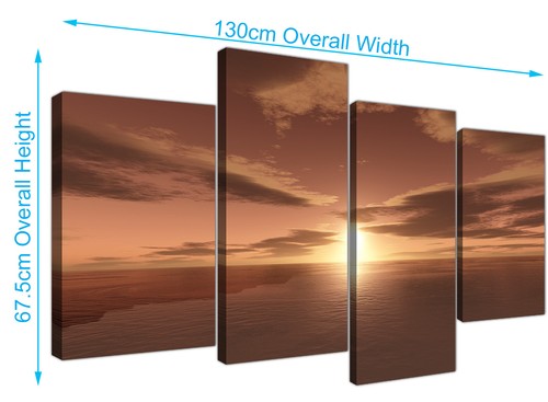 Large Brown Ocean Sunrise - Seascape Canvas Multi Set of 4 - 130cm Wide - Picture 3 of 5