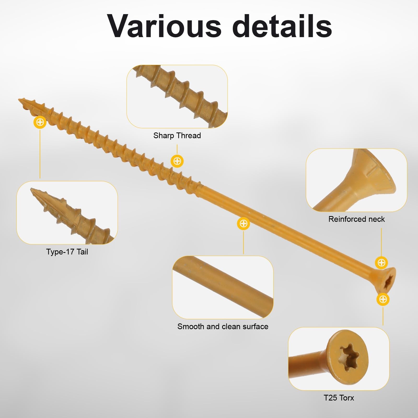 Deck Screws #10 x 5’’, T25 Star Torx Drive Flat Head Wood Screws, Tan, 5lb