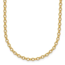 14K Yellow Gold Polished and Textured 3.2mm Rolo Chain Necklace 18" 5.46gm