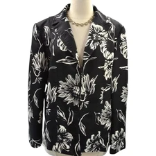 Chico's Jacket Women's Size 1 (Medium) Monochrome Textured Floral Paulette Bold