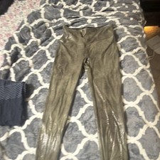 Spanx Faux Leather Ankle Leggings Olive Elastic Waist Women's Size S